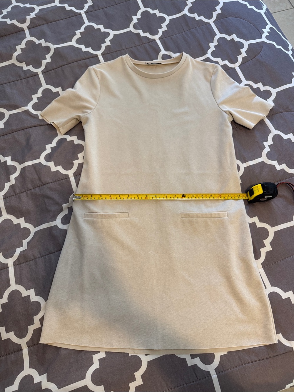 Zara Cream Short-Sleeve Mini Shift Dress